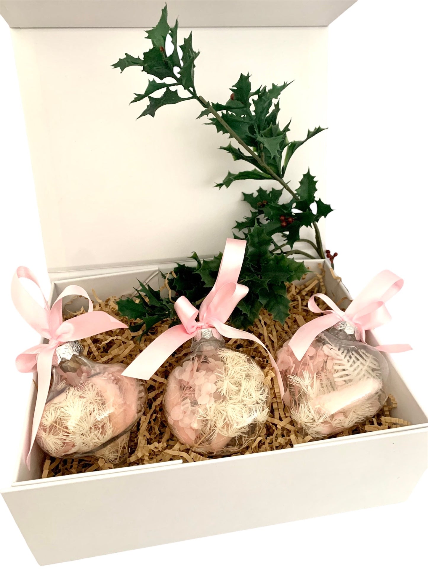 Christmas dried and preserved flower baubles pink