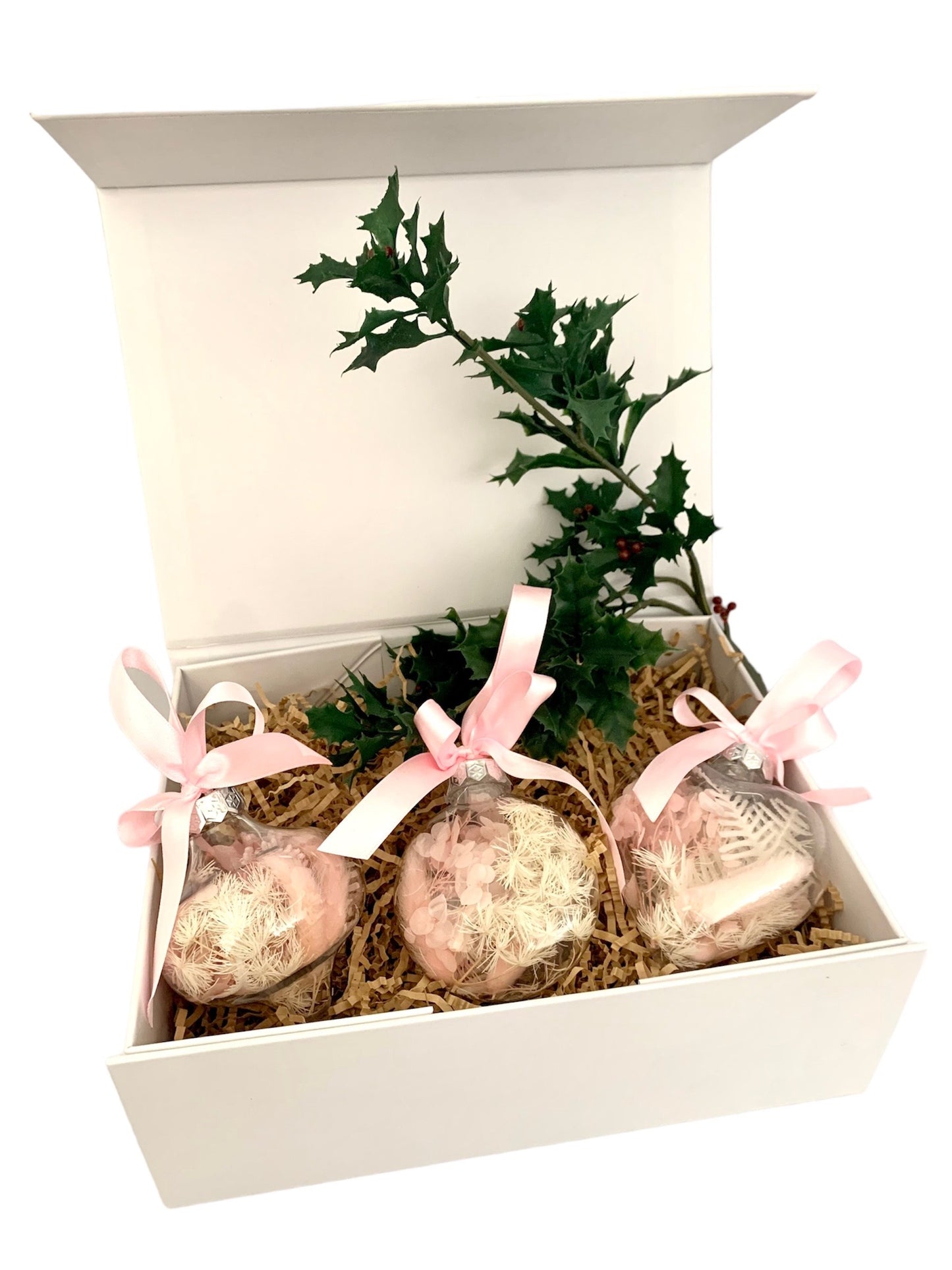 Christmas dried and preserved flower baubles pink