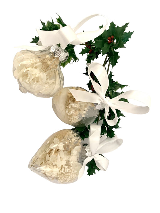 Christmas dried and preserved flower baubles white