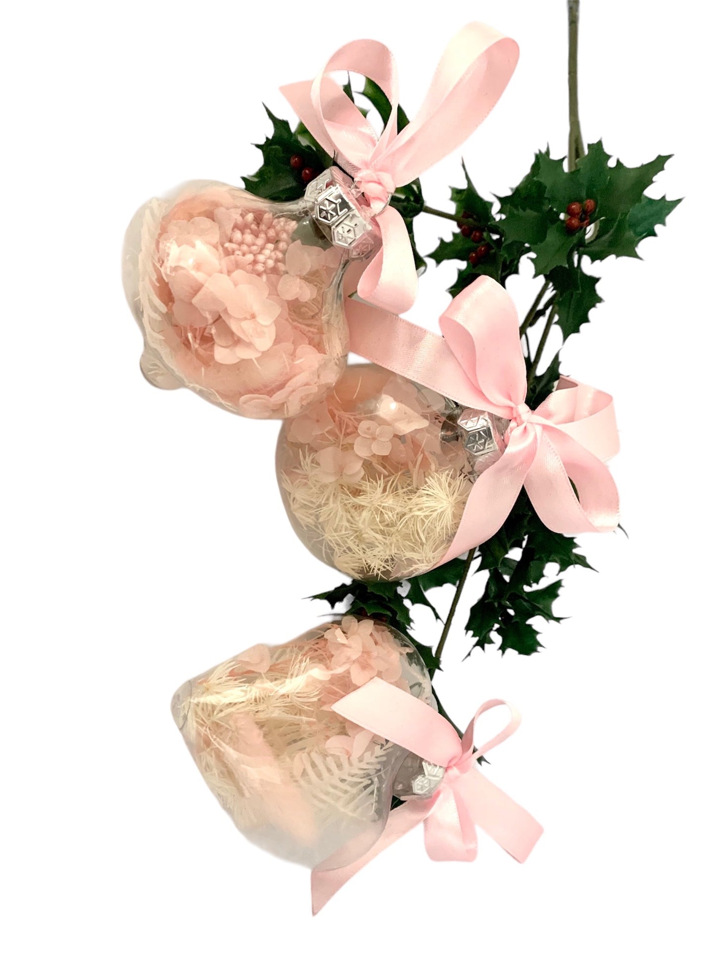 Christmas dried and preserved flower baubles pink