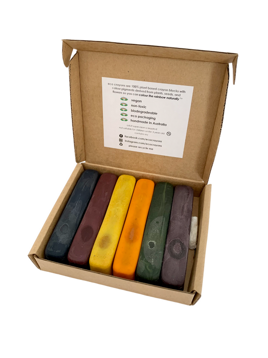 ECO CRAYONS STICKS - 6 COLOUR BOX - 100% natural plant based