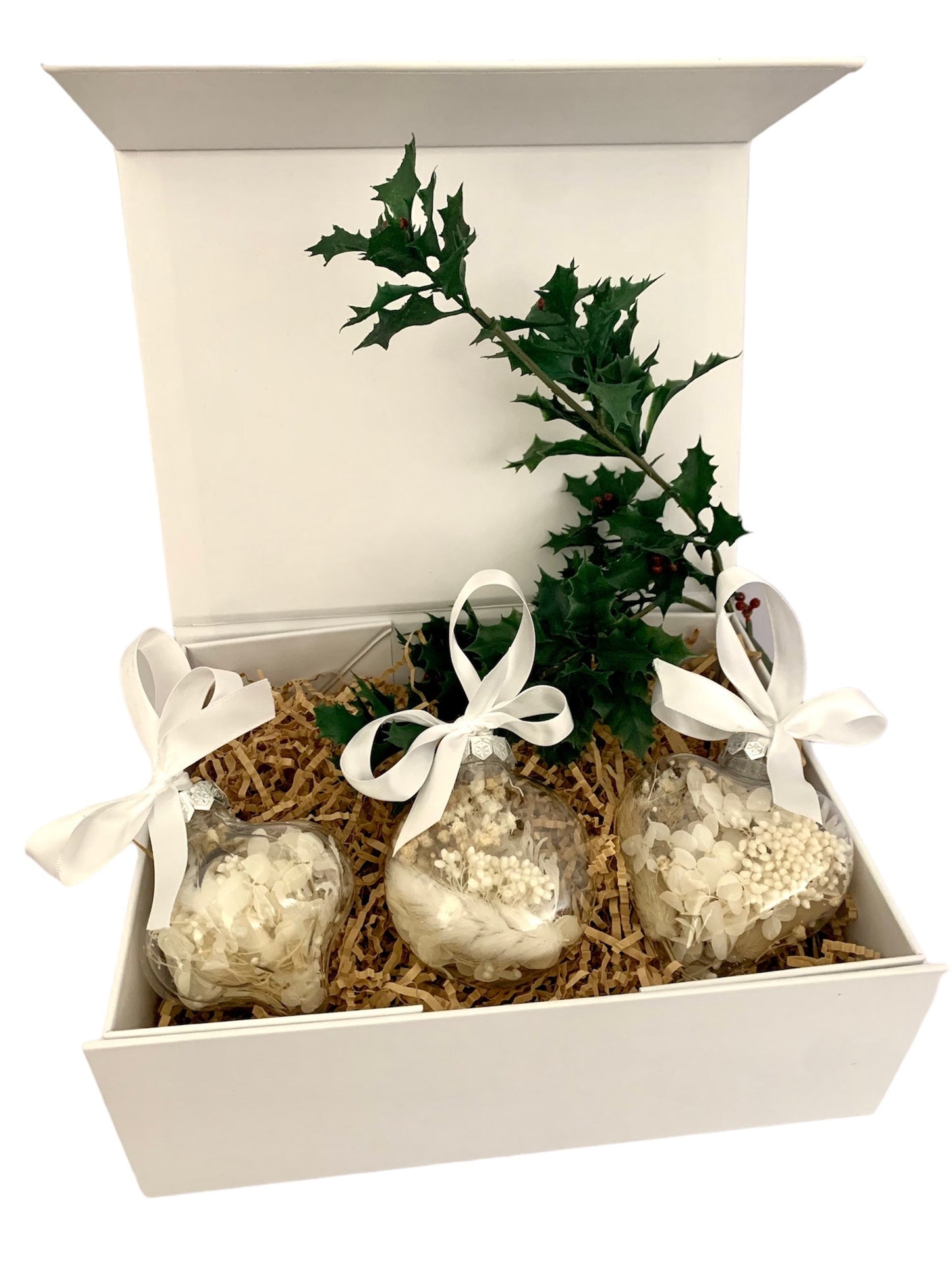 Christmas dried and preserved flower baubles white