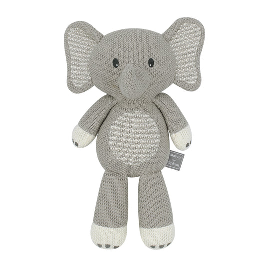 Mason the elephant knitted toy